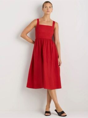 Quince Red 100% European Linen Midi Dress with Wide Straps - worn once